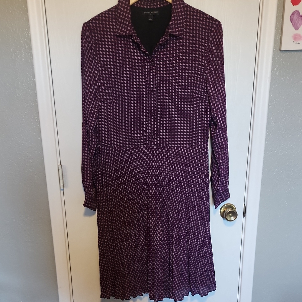 Banana Republic Purple Geometric Long Sleeve Dress